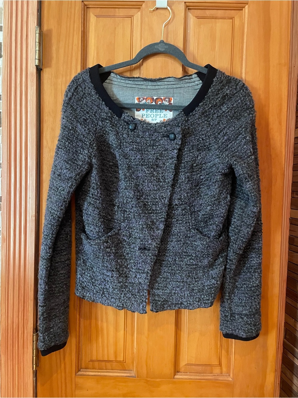 Free People Charcoal Gray Bouclé Blazer Jacket